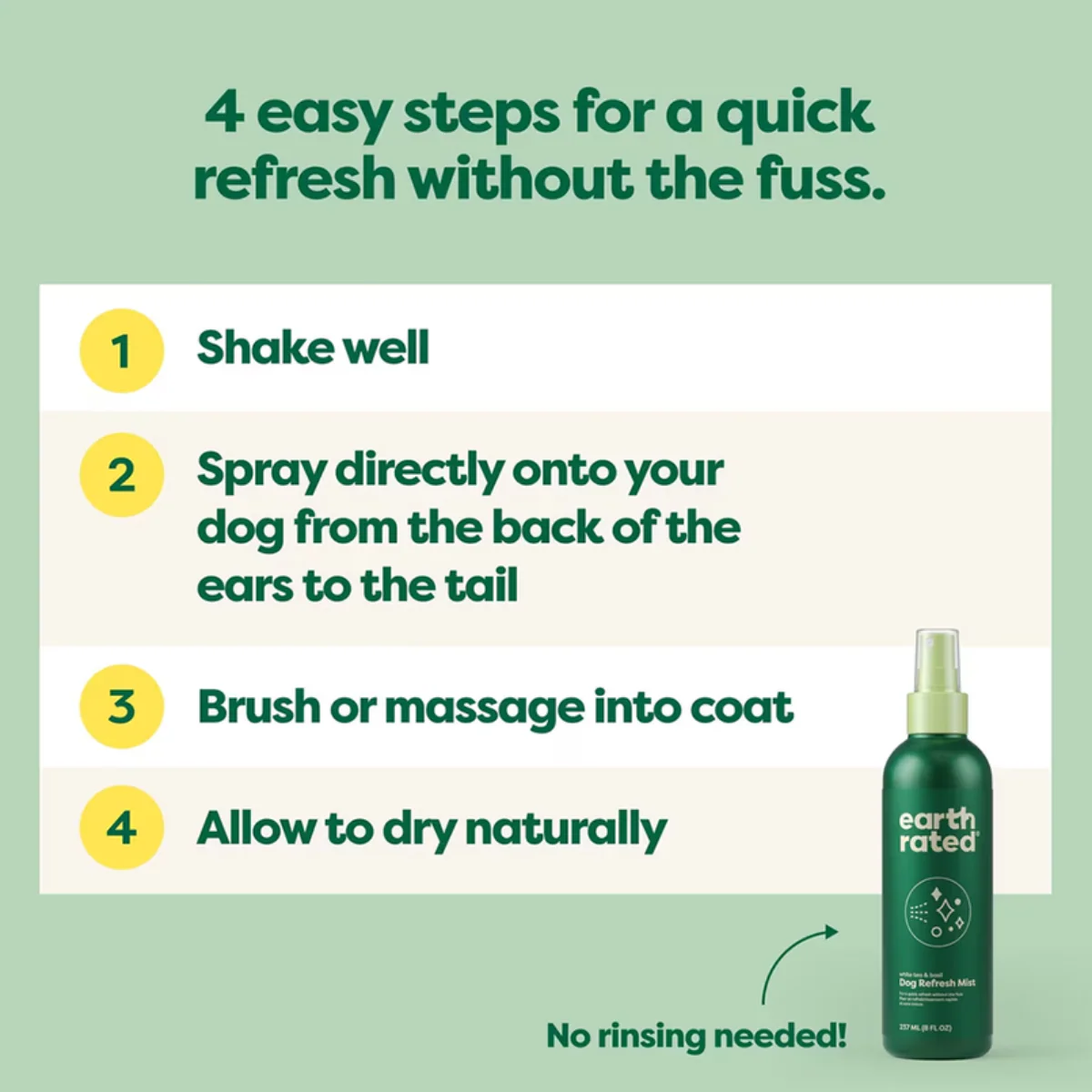 Earth Rated® Dog Deodorizing & Conditioning Refresh Mist, White Tea & Basil Scent, 8 oz - Image 3